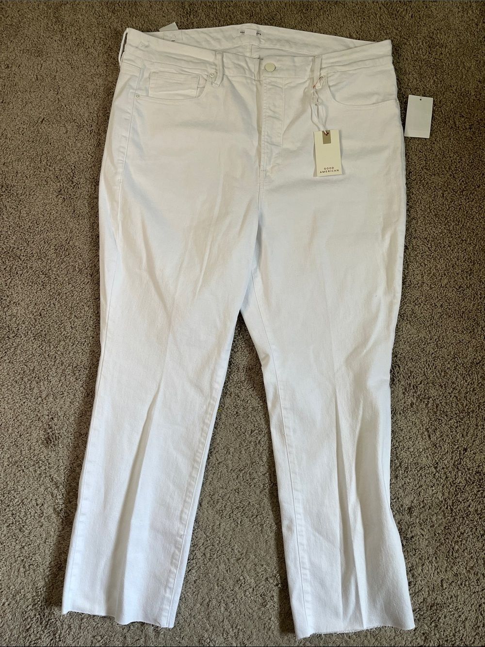 Good American Good Legs Straight White Jeans Women’s 20 Inseam 27.5 Raw Hem NWT